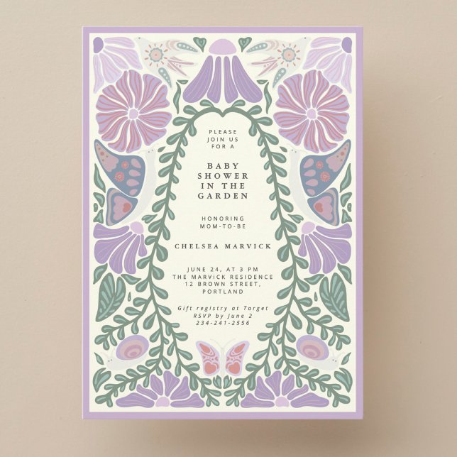 Convite Purple Lavender floral Baby Shower Invitation (Criador carregado)
