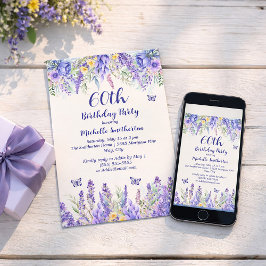 Convite Purple Lavender Floral Garden Party 60th Birthday