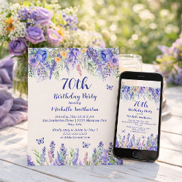 Convite Purple Lavender Floral Garden Party 70th Birthday