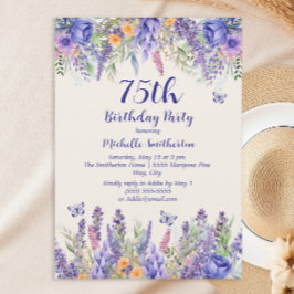 Convite Purple Lavender Floral Garden Party 75th Birthday