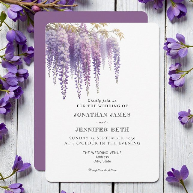 Convite Purple Lavender Wisteria Floral Wedding Invitation (Criador carregado)