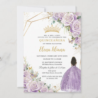 Convite Purple Lilac Floral Brown Princesa Quinceanera
