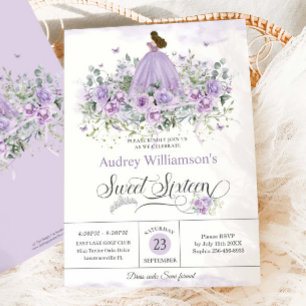 Convite Purple Lilac Floral Sweet Sessenta e décimo sexto 