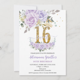 Convite Purple Lilac Floral Sweet Sixteen 16th Birthday
