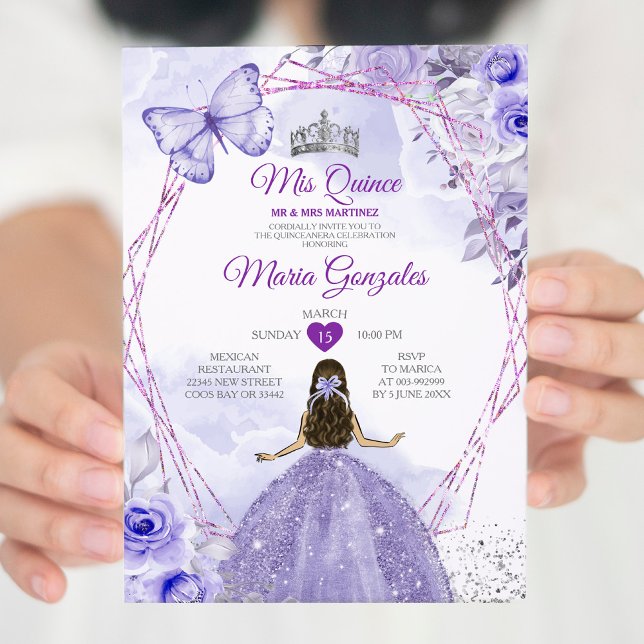 Convite Purple Lilac Mis Quince 15 Anos Crown Quinceañera (Criador carregado)