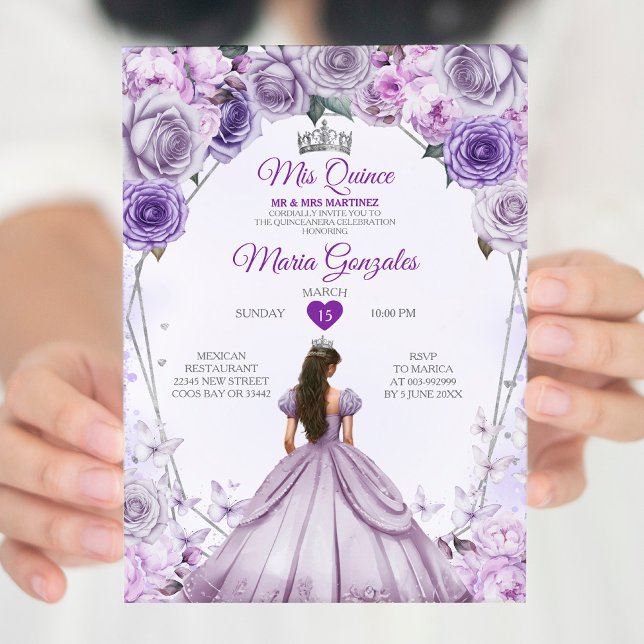 Convite Purple Lilac Mis Quince 15 Anos Crown Quinceañera (Criador carregado)