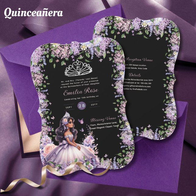 Convite Purple Lilac Quinceanera Vestido Floral Wisteria (Criador carregado)
