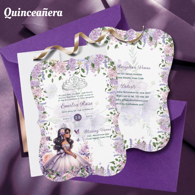 Convite Purple Lilac Quinceanera Vestido Floral Wisteria (Criador carregado)