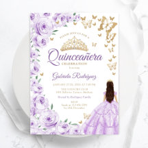 Purple Lilcolor Watercolor Quinceanera Dourada Flo