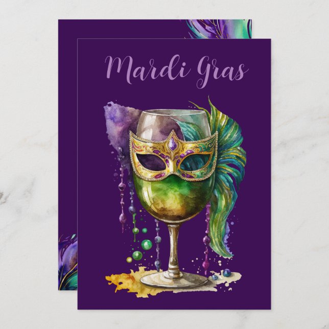 Convite Purple Mardi Gras Mask  (Frente/Verso)