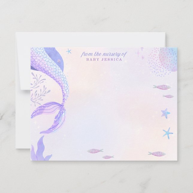 Convite Purple Mermaid Nursery Note Card (Frente)