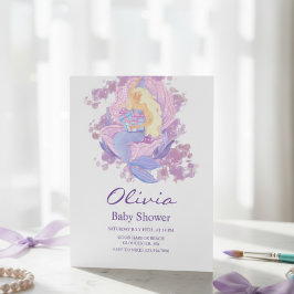 Convite Purple Mermaid Princess Baby Shower Invitation