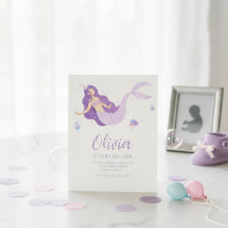 Convite Purple Mermaid Under The Sea Baby Shower 