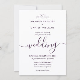 Convite Purple Modern Script Elegant Photo Wedding