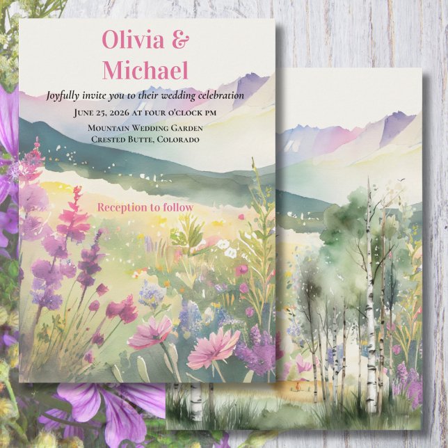 Convite Purple Mountain Wildflowers Wedding Invitation (Criador carregado)