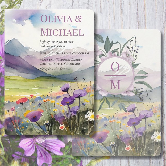 Convite Purple Mountains & Poppies Wedding Invitation (Criador carregado)