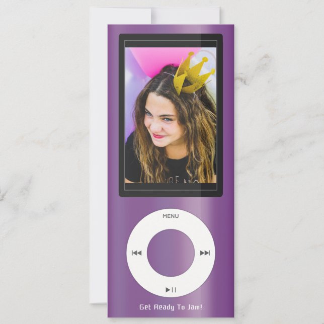 Convite Purple MP3 Music Player Birthday (Frente)
