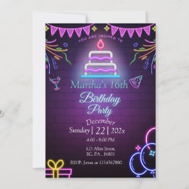 CONVITE PURPLE NEON GLOW NA FESTA DE ANIVERSÁRIO ESCURA