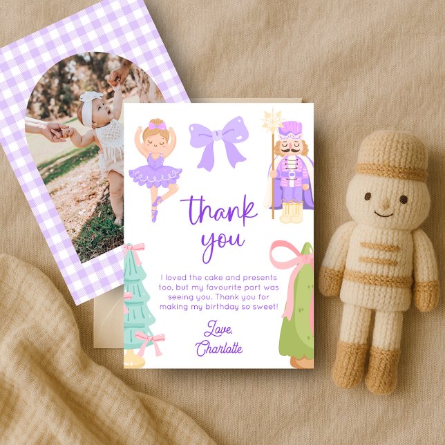 Convite Purple Nutcracker Birthday Photo Thank You Card (Criador carregado)