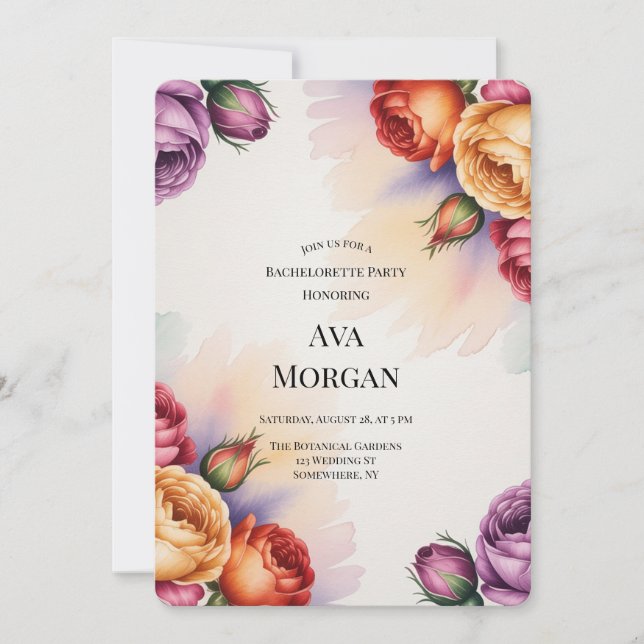 Convite Purple Orange and Red Roses Bachelorette Party (Frente)