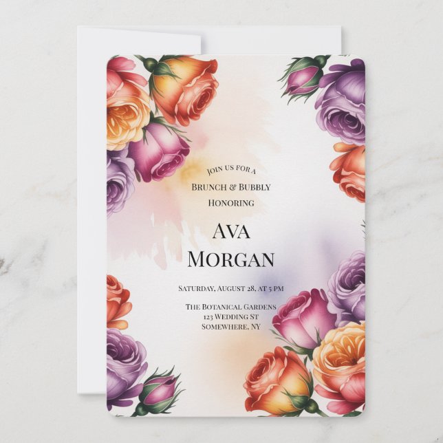 Convite Purple Orange and Red Roses Brunch & Bubbly (Frente)