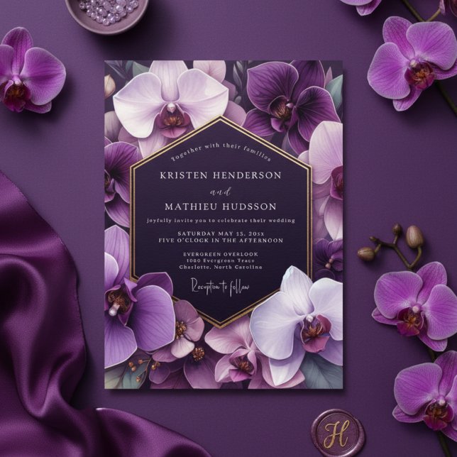 Convite Purple Orchid Opulent Romance Wedding (Criador carregado)