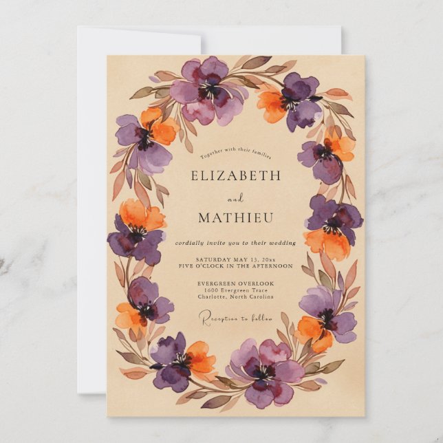 Convite Purple Painterly Autumnal Wedding (Frente)