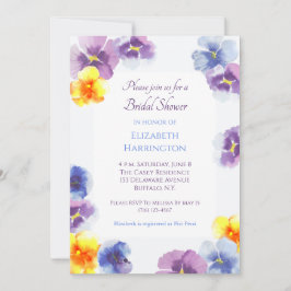 Convite Purple Pansies Boho Hand-Illustrated Bridal Shower