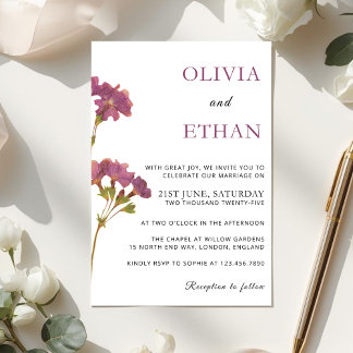 Convite Purple Petunia Floral Wedding Invitation