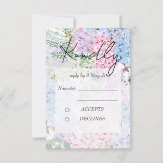 Convite purple pink hydrangea paintings Wedding RSVP Card