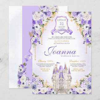 Convite Purple Princess Castle Lavanda Real Quinceanera