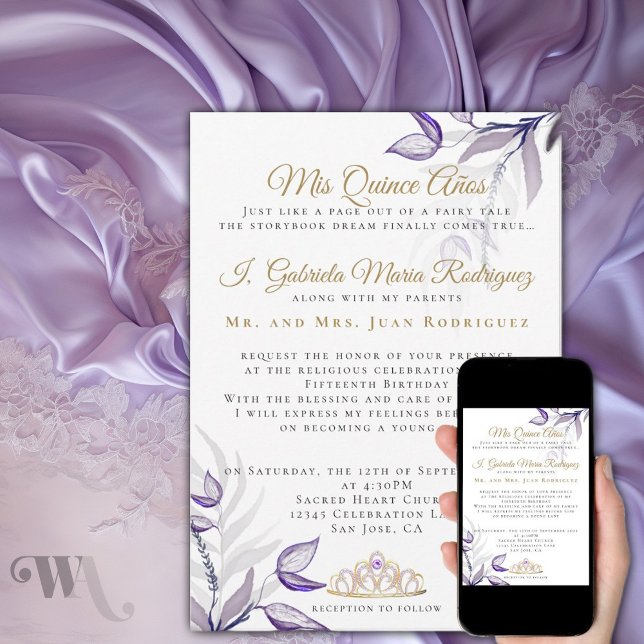 Convite Purple Quinceañera Mis Quince Años (Criador carregado)