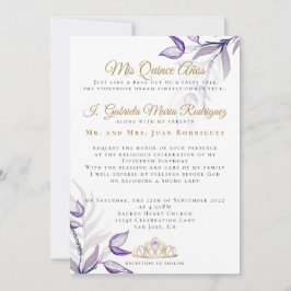 Convite Purple Quinceañera Mis Quince Años Follaje Morado