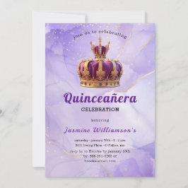 Convite Purple Quinceanera Princess Crown Birthday Party 