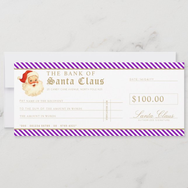 Convite Purple Santa Cheque Gift Voucher Card (Frente)