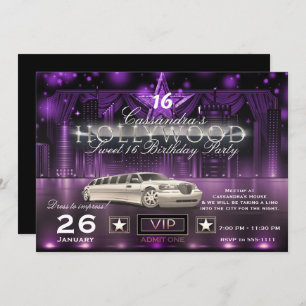 Convite Purple & Silver City Lights Limo Partido Hollywood