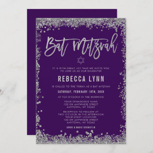 Convite Purple Silver Faux Bat Mitzvah