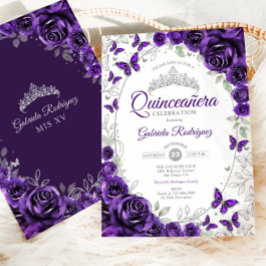 Convite Purple Silver Floral Quinceanera