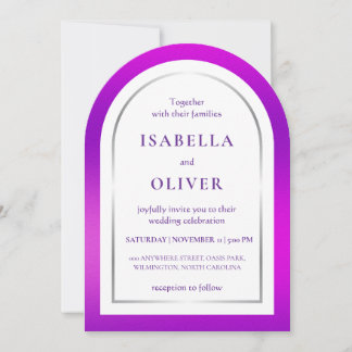 Convite Purple silver gradient frame wedding