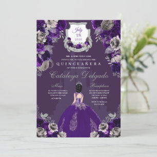 Convite Purple & Silver Princess Castle Quinceañera