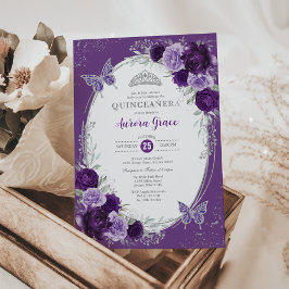 Convite Purple Silver Quinceañera Mis Quince 15 Anos