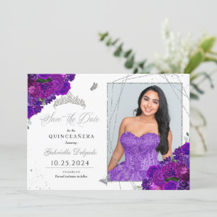 Convite Purple & Silver Quinceañera Salve A Foto Da Data