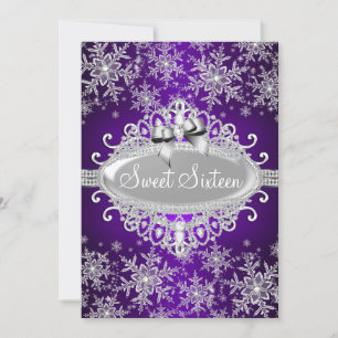Convite Purple Silver Sparkle Snowflake Sweet 16