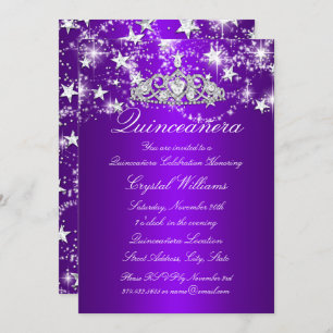 Convite Purple Sparkle Tiara & Stars Quinceanera
