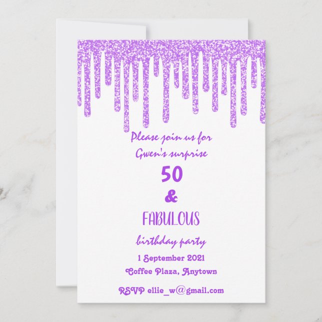 Convite Purple Sparkly Wax 50 E Fabuloso Aniversário (Frente)