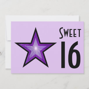 Convite Purple Star Sweet 16 pálidas, púrpura, horizontal,