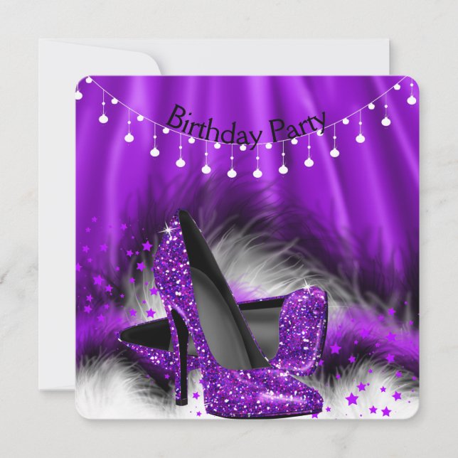 Convite Purple Stars High Heels Lights de Festa de anivers (Frente)