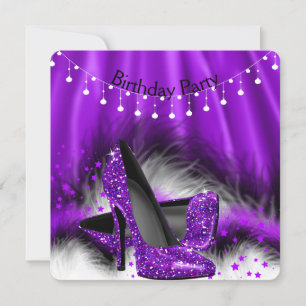 Convite Purple Stars High Heels Lights de Festa de anivers