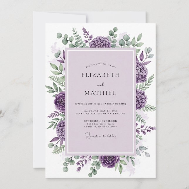 Convite Purple Sublime Botanical Wedding (Frente)