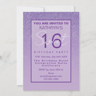 Convite Purple Sweet 16 Birthday Party 
